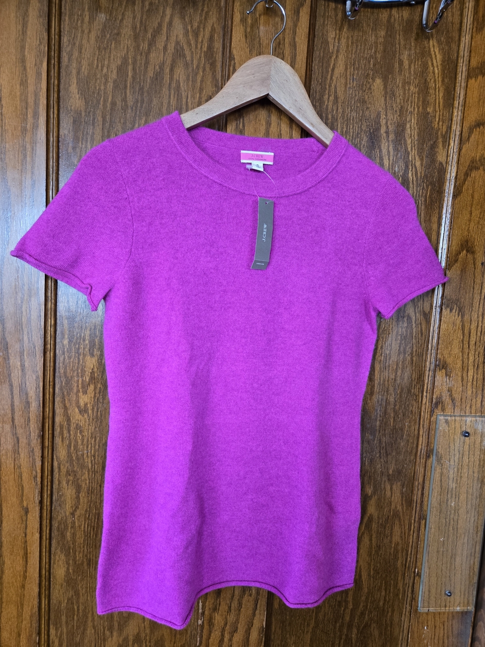 J. Crew Cashmere Short-Sleeve Crewneck Sweater - Fuchsia